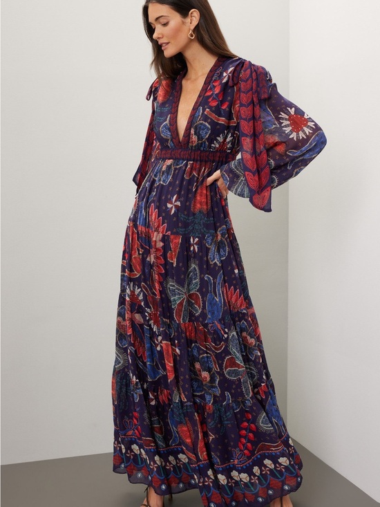 FARM Rio Dresses & Skirts - FARM Rio Deep Purple Floral Maxi Dress with Red & Blue Accents